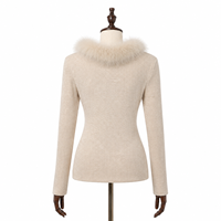 Cardigan court en maille côtelée beige pour femme, style coréen, avec col écharpe, veste pull boutique, haut d'hiver