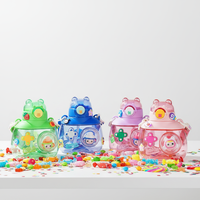 Bouteille en plastique pour enfants de 750 ml avec paille, design ours, résistante à la chaleur, avec sangle, pour boire directement, lavable au lave-vaisselle, pour étudiants