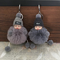 Porte-clés Pompon en Peluche Multicolore avec Logo Personnalisé, Mignon Renard en Fourrure, Poupée Bébé Dormant