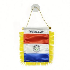Mini Bandera Personalizada de Satén para Coche, Accesorios de Exhibición de Paraguay con Borlas Amarillas, Bandera Impresa Digitalmente - Product Image 1
