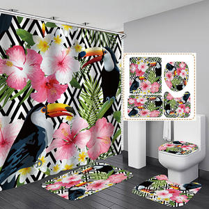 <span class=keywords><strong>Amazon</strong></span> Tropical Square 3D Polyester Imprimé Floral Oiseaux Perroquet Rideaux de <span class=keywords><strong>Douche</strong></span> avec Tapis - Product Image 2