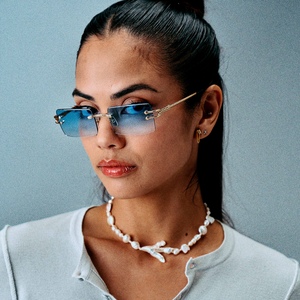 LMA D037 Gafas de Sol Rectangulares de Metal para Hombre, de Alta Calidad, con Lentes de Espejo Degradado Azul con Corte de Diamante UV400, Sin Montura para Mujer - Product Image 5