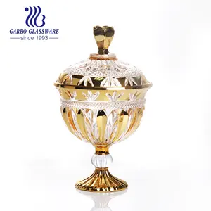 Big Size Arabischer Stil Golden Plating Glas Candy Jar mit Stand Middle East Hot Selling High End Pot für Home Decoration