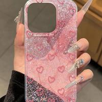 Nouvelle coque de téléphone rose transparente scintillante avec motif cœur pour iPhone 14 15 16 17 Pro Max, coque arrière brillante