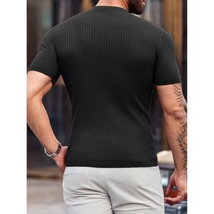 Men's Casual Slim Fit Turtleneck T-Shirt 240 Grams Rib Knitted Stretch Pullover Sweater Short Loose Fit - Product Image 1