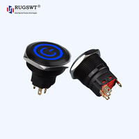Interrupteur à bouton-poussoir noir mat étanche avec anneau lumineux LED, bouton de démarrage momentané à verrouillage automatique