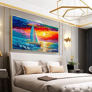 Tableau mural encadré de bateau à voile nautique, art abstrait texturé 3D, <span class=keywords><strong>peinture</strong></span> à l'huile faite à la main, décoration de salon, toile de coucher de soleil, peintures décoratives - Product Image 3