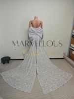 Último modelo MF 21st Bow, Vestidos rectos de fiesta y noche para mujer, con cintura imperio, cuello en V, hombros con diseño, corte en A, transpirables, con lentejuelas brillantes blancas