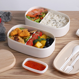 Double Layered Plastic Lunch <b>Box</b> Oval Portable Insulated For Students Office Workers - Product Image 2