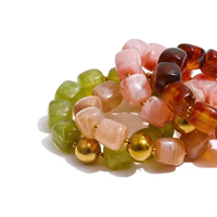 XY 8178 Edelstahl Handgefertigter Schmuck Wasserdichte Grün-Rosa Bernstein Acryl Quadratische Perlen Kette Halskette Armband Armreif