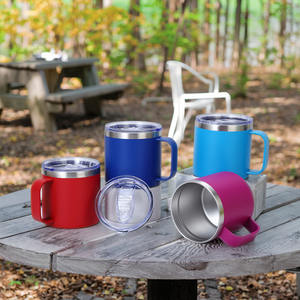 Gobelet isotherme personnalisé en acier inoxydable 14 oz avec poignée et bouchon push-pull, idéal pour étudiants, voyages, café, bière, vin, événements, revêtement en poudre original - Product Image 6