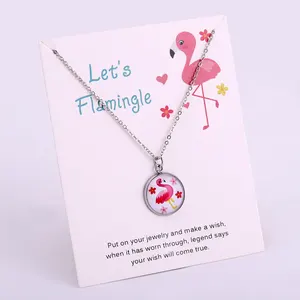 Gift for Her Birthday Wedding Bridesmaid Gift Silver Plated Statement Jewelry Flamingo Pendant Necklaces for Women