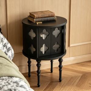 Traditional Wood <b>Side</b> <b>Table</b> With Storage And Decorative Cutouts For Bedroom Or Living Room Furniture - Product Image 4
