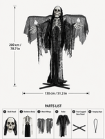 Décoration d'Halloween : squelette ailé de 200 cm, Grim Reaper avec yeux LED lumineux et son, pour extérieur, intérieur, jardin, véranda et fêtes