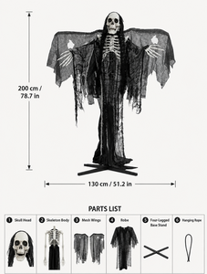 Decorazione <span class=keywords><strong>Scheletro</strong></span> Alato di <span class=keywords><strong>Halloween</strong></span> 200cm, Grim Reaper con Occhi LED Luminosi e Suono, per Esterni e Interni, Oggetto Scenico per Giardino e Feste in Veranda - Product Image 2