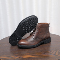 Sepatu bot pendek kasual pria, sepatu bot Ankle kulit sapi asli Retro, sepatu bot sepeda motor berjalan sol tebal elegan untuk pria