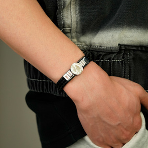 Triple Leather Braided Bracelet with Stainless Steel Family Photo Round Charm Bracelet for Men | Blank or Custom Logo with Laser - Product Image 5