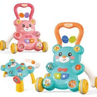 Marche-bébé 2-en-1 en plastique de dessin animé Little Bear, vente en gros, poussette musicale éducative pour bébé, marche-bébé d'activités pour bébé