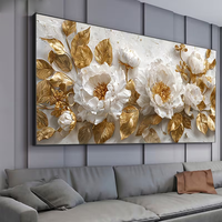 Peonies dorées dans un jardin luxueux, impression artistique sur toile, peinture murale avec cadre flottant pour le salon