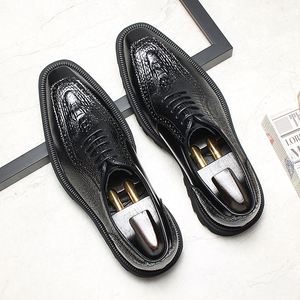High Quality Luxury Men's Square Formal <b>Shoes</b> Stylish High End Oxford Patchwork Print Autumn Party Leather <b>Shoes</b> <b>Height</b> - Product Image 3