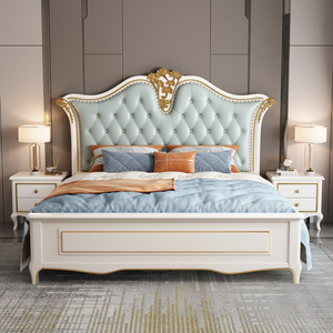 Lit double de luxe de conception européenne, taille king ou queen, cadre de lit en bois doux avec sac souple, lit classique doux pour chambre à coucher européenne - Product Image 4