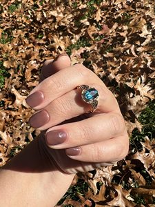 SGARIT custom Oval Cut blue LAB sapphire Gemstone <b>Cocktail</b> diamond <b>Ring</b> 14K Rose <b>Gold</b> With Pave Halo For Women Luxury Style - Product Image 5