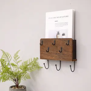 Factory Wall Mounted Hallway Coat Rack Key Holder Bookcase Mail Envelope Hook Organizer Clothes Hat Hanger Wood Wall Shelf