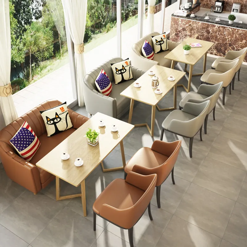 Simple American Style Commercial Furniture Coffee Dessert Shop Restaurant Table And Chairs Booth Seating