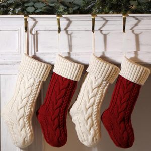 Colorful Medium Christmas Party Decor 18inches Large Cable Knitted Stockings Bulk Personalized Xmas Hanging Red Home Decoration - Product Image 3