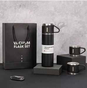 Geschenkset Flasche Mit Tasse Insulated Thermal Water Bottle Gift Set 304 SS Vacuum Flask& <b>Thermos</b> with 3 Lids Business Giveaway - Product Image 5