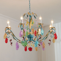 Französischer Murano Farbiger Eisen-Vintage-Hochzeitsdekor Pendelleuchte Luxuriöser Glas-Kristall-Kerzenleuchter für Schlafzimmer Wohnzimmer