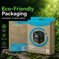 Pengisi Daya GaN 70W dengan Kabel Terintegrasi PD QC3.0 Adaptor Pengisi Daya Cepat dengan Colokan EU/US/UK untuk Ponsel & Laptop