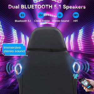 Chaise de jeu ergonomique noire à bascule avec télécommande LED, haut-parleurs, barre lumineuse et sac de rangement pour PC, idéale pour l'e-sport et la course automobile - Product Image 4