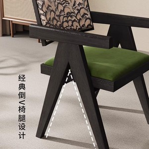 Silla de Comedor de Madera Maciza, Diseño Chandigarh Vintage Francés, Silla de Comedor Ergonómica Tapizada en Terciopelo con Respaldo, Muebles para el Hogar - Product Image 4
