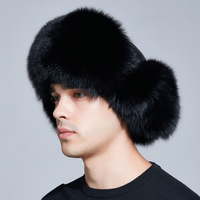 Sombrero clásico de piel de mapache Real para hombre, gorro con solapa para la oreja, de cuero Real, Ushanka, ruso, zorro Natural, gorros de invierno