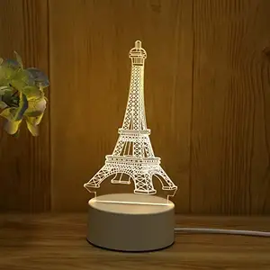 3D夜灯艾菲尔铁塔 (Eiffel Tower) 3D灯 7 变色书桌台灯儿童灯扁平腈纶面板和ABS底座