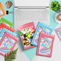 Sacs Ziplock roses holographiques, emballage transparent refermable, pochettes en aluminium avec impression sérigraphiée pour le stockage des pierres précieuses, recyclables