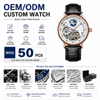 Montre mécanique automatique pour homme avec logo personnalisé, cadran squelette, bracelet en cuir, montre-bracelet de luxe, mode, affaires, décontractée, OEM ODM