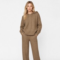 Ensemble de tricots pour femmes avec logo personnalisé, tricoté en laine mélangée de polyester, manches longues, couleur unie, décontracté, hiver, OEM & ODM Factory