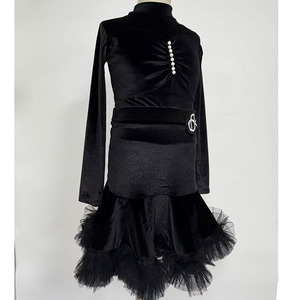 فستان رقص لاتيني للفتيات بأكمام طويلة، تنورة مخملية للرقص، زي رقص السامبا والرومبا والجاز والتشا تشا - Product Image 4