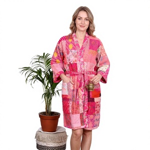 Bata Kimono para Mujer, 100% Algodón, con Cinturón, Cuello en V, Manga Tres Cuartos, Largo Corto, Suave, Transpirable, de Secado Rápido, Informal - Product Image 1