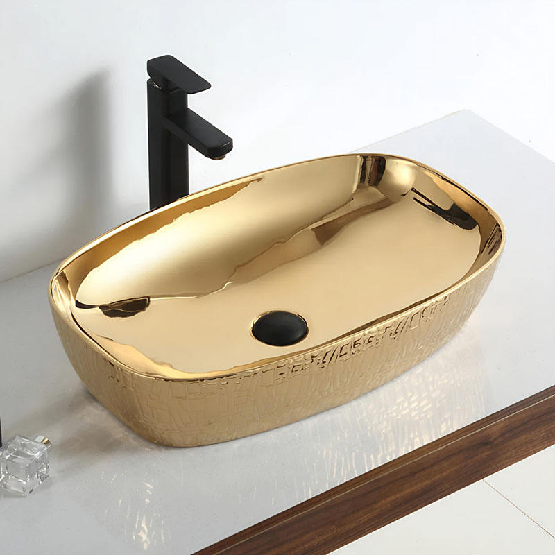 Grid Pattern Blue Ceramic Art Vessel Sink Above Counter Basin for ...