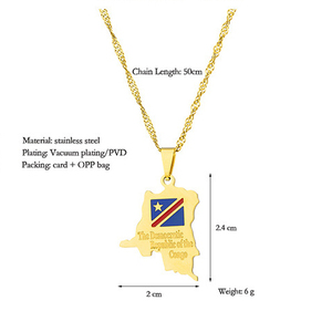 Collar con Colgante <span class=keywords><strong>de</strong></span> <span class=keywords><strong>Mapa</strong></span> <span class=keywords><strong>de</strong></span> <span class=keywords><strong>la</strong></span> <span class=keywords><strong>República</strong></span> Democrática <span class=keywords><strong>del</strong></span> <span class=keywords><strong>Congo</strong></span>, Joyería Étnica Congoleña <span class=keywords><strong>de</strong></span> Acero Inoxidable para Hombre y Mujer, Regalo Nuevo - Product Image 2