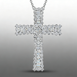 สร้อยคอจี้รูปกางเขนแบบคลาสสิก ชุบทองคำขาว 10K/14K/18K ประดับเพชร CVD ผลิตในห้องปฏิบัติการ ของขวัญสำหรับโอกาสพิเศษ - Product Image 1