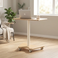 THADDEUS DS05 Bureau mobile pour ordinateur portable en alliage d'aluminium pliable à hauteur réglable avec roues pneumatiques, design peu encombrant