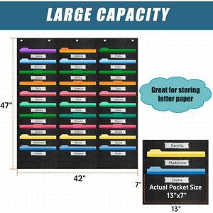 Foldable File <b>Storage</b> Pocket Chart 30 Pockets <b>Hanging</b> <b>Wall</b> Organizer Classroom Office Non Woven Fabric Stainless Steel Hooks - Product Image 2