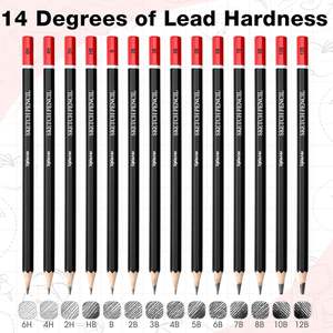 Ensemble de crayons à dessin professionnels pour artistes, crayons à fusain pour débutants, crayons à dessin 6H-12B dans une boîte en fer - Product Image 2