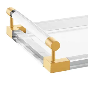 Acrylic Serving Tray With Golden Handle Mirror Acrylic Hotel Serving Tray With Metal Decoration