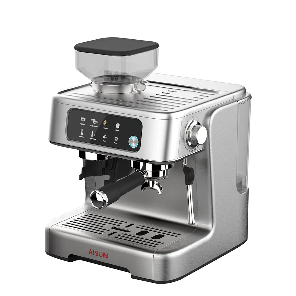 Schermo semi-automatico in acciaio inox 2 in 1 cappuccino espresso caffettiera con macinacaffè