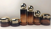 Botol Kosmetik Kaca Hitam Unik Kosong untuk Krim Lotion Perawatan Kulit dengan Pompa, Set Rias